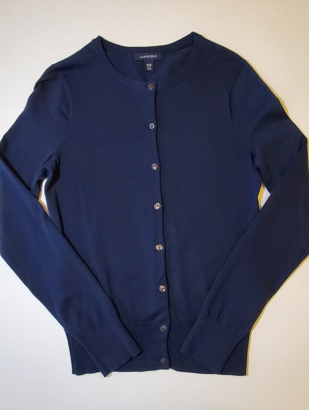 Lands' End Navy Supima Cotton Cardigan XXS 00-0